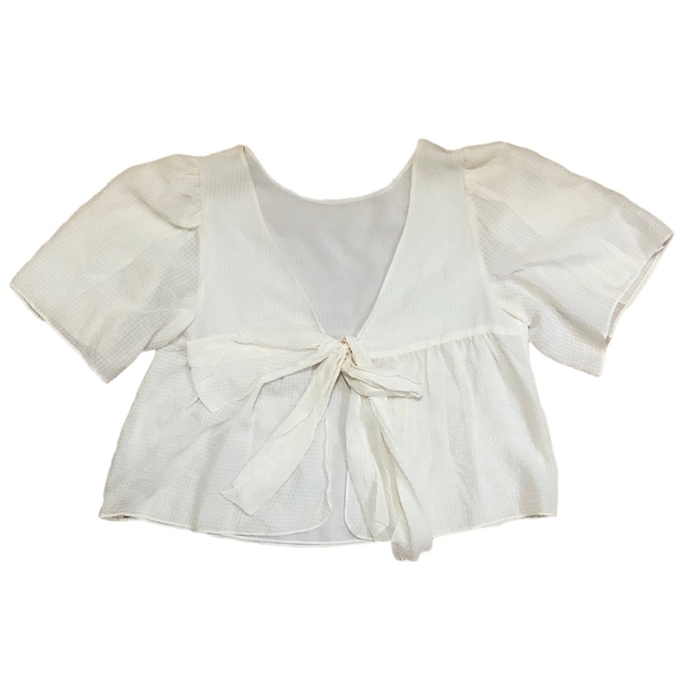Club Monaco solid white short sleeve blouse with open back, XS - Picture 5 of 8